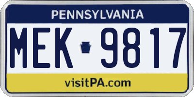 PA license plate MEK9817