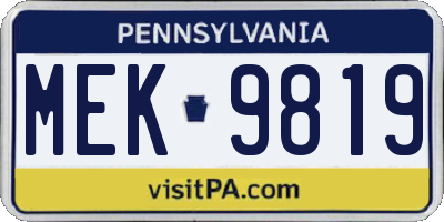 PA license plate MEK9819