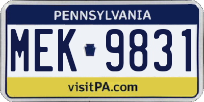 PA license plate MEK9831