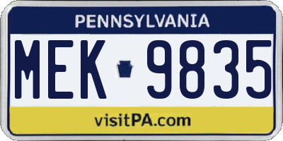 PA license plate MEK9835