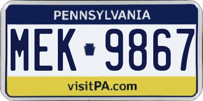 PA license plate MEK9867