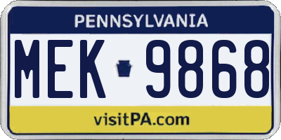 PA license plate MEK9868