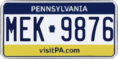PA license plate MEK9876