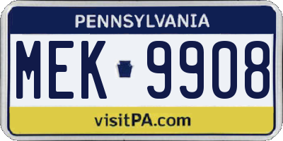 PA license plate MEK9908