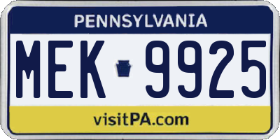 PA license plate MEK9925