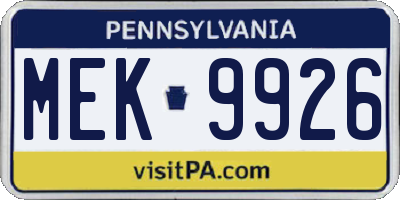 PA license plate MEK9926