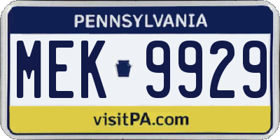 PA license plate MEK9929