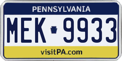 PA license plate MEK9933