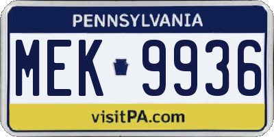 PA license plate MEK9936