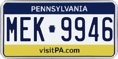 PA license plate MEK9946