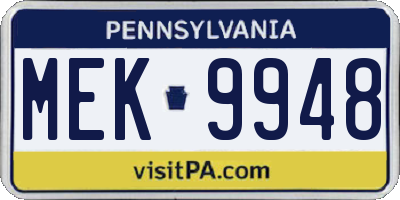 PA license plate MEK9948