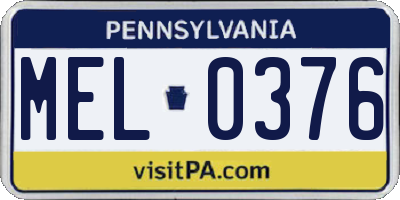 PA license plate MEL0376