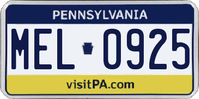 PA license plate MEL0925