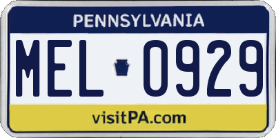 PA license plate MEL0929