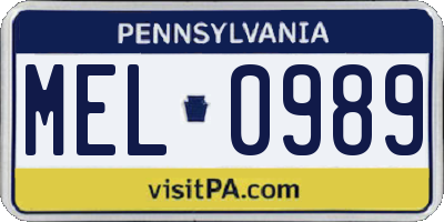 PA license plate MEL0989