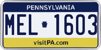 PA license plate MEL1603