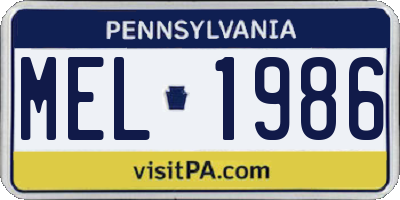 PA license plate MEL1986