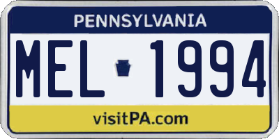 PA license plate MEL1994