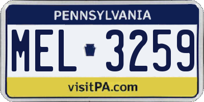 PA license plate MEL3259