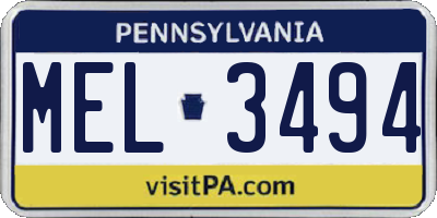 PA license plate MEL3494