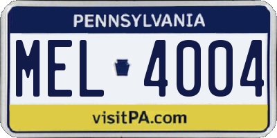 PA license plate MEL4004