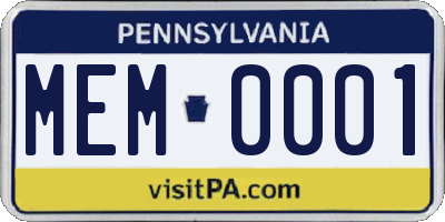 PA license plate MEM0001