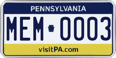 PA license plate MEM0003