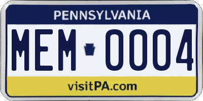 PA license plate MEM0004
