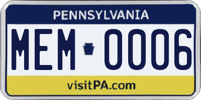 PA license plate MEM0006