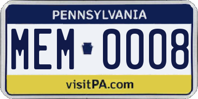 PA license plate MEM0008
