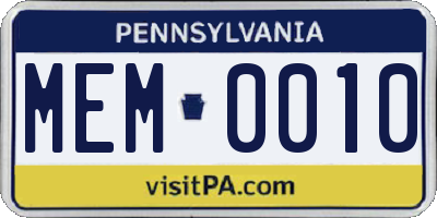 PA license plate MEM0010