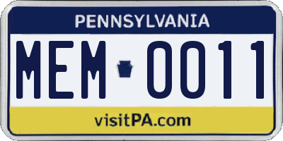 PA license plate MEM0011