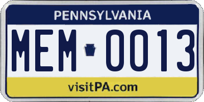 PA license plate MEM0013