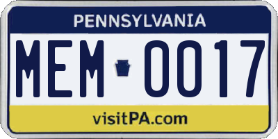 PA license plate MEM0017