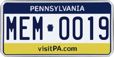 PA license plate MEM0019