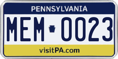 PA license plate MEM0023