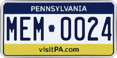 PA license plate MEM0024