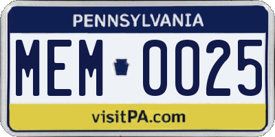 PA license plate MEM0025