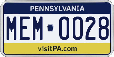 PA license plate MEM0028