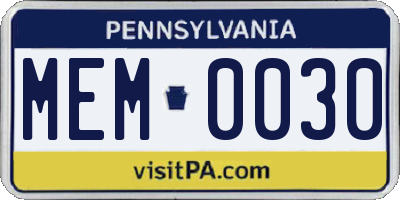 PA license plate MEM0030