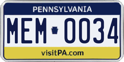 PA license plate MEM0034
