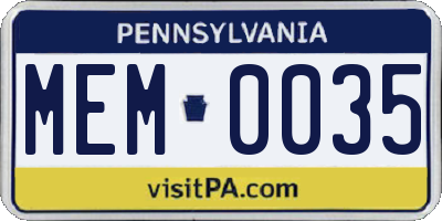 PA license plate MEM0035