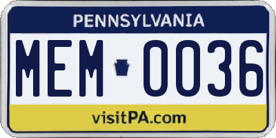 PA license plate MEM0036