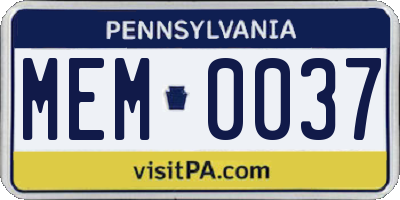 PA license plate MEM0037