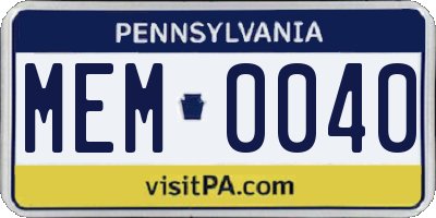 PA license plate MEM0040