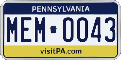 PA license plate MEM0043