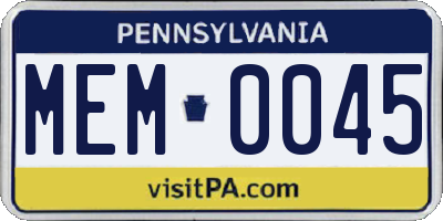PA license plate MEM0045