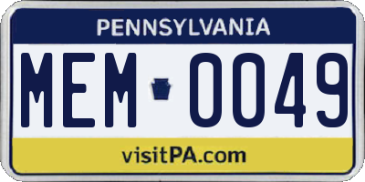 PA license plate MEM0049