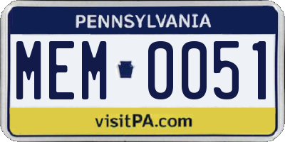 PA license plate MEM0051