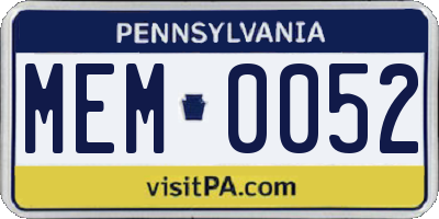 PA license plate MEM0052